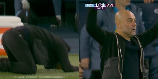 Guardiola come Simeone: si butta a terra dopo l'errore clamoroso di McAtee