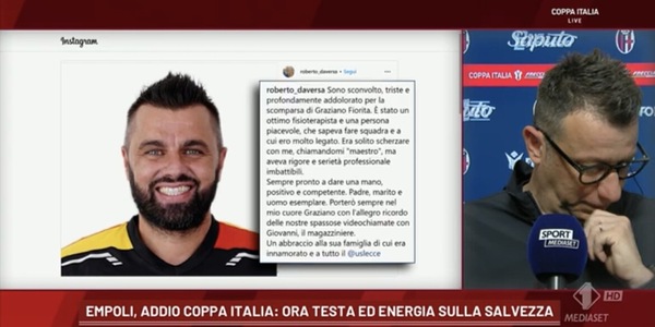 D'Aversa ricorda Graziano Fiorita e si commuove in diretta tv: "Lasciatemi dire una cosa..."