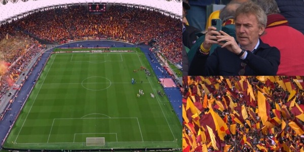 La coreografia della Roma rapisce anche Boniek: tripudio di bandiere all'Olimpico