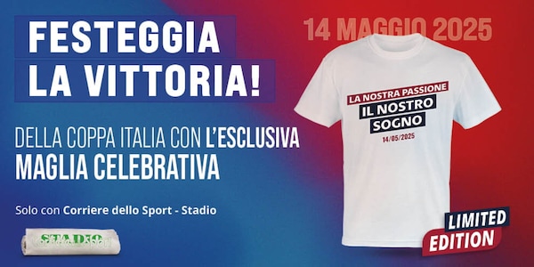 Il Bologna vince la Coppa Italia: la T-Shirt celebrativa in edicola