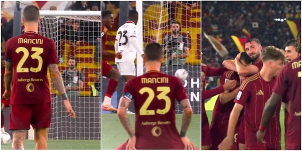 Roma-Milan e il gesto scaramantico di Mancini prima del gol di Cristante