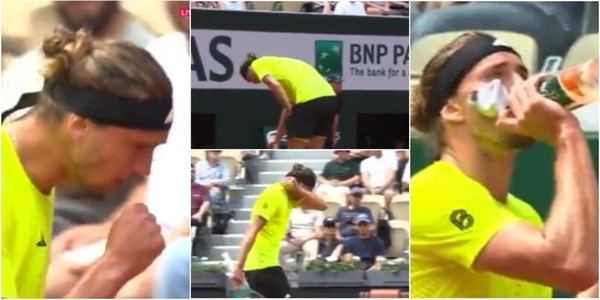 Attimi di paura per Zverev al Roland Garros, interrompe il gioco per correre a bere: cosa è successo