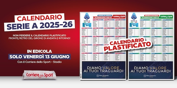 Il calendario plastificato della Serie A 2025-26 venerdì in edicola con il Corriere dello Sport - Stadio
