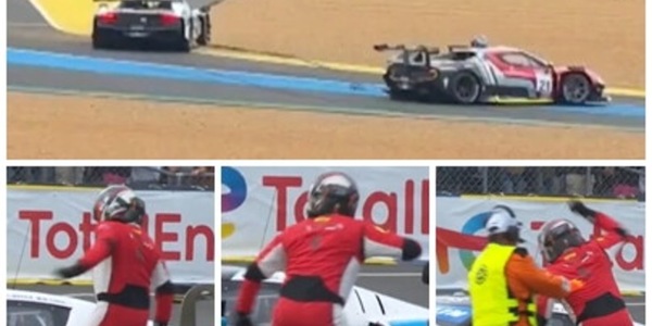 Incredibile a Le Mans, pilota furioso dopo un contatto: calci e pugni alla vettura dell’avversario