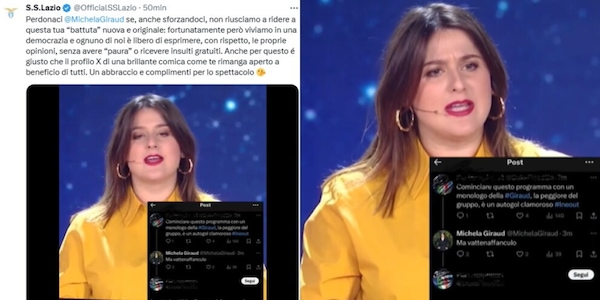 Lazio, la dura replica a Michela Giraud: "Non riusciamo a ridere alle tue battute"