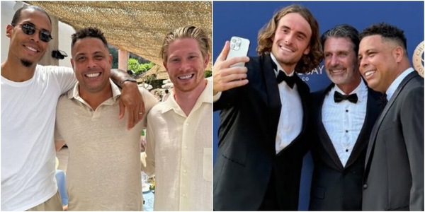 Ronaldo, vacanze in Costa Azzurra: il selfie con De Bruyne e Van Dijk, poi in smoking con Tsitsipas