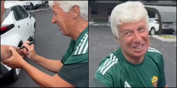 Gasperini e la curiosa richiesta del tifoso della Roma a Trigoria: "Mister, firmami il braccio" VIDEO