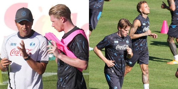 Napoli, Conte dirige l'allenamento a Dimaro: le prime indicazioni per De Bruyne e Lang