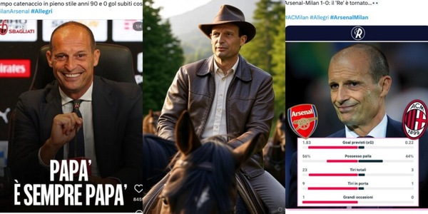 Il Milan perde contro l'Arsenal: i social si scatenano con le ironie su Allegri e il suo "corto muso"