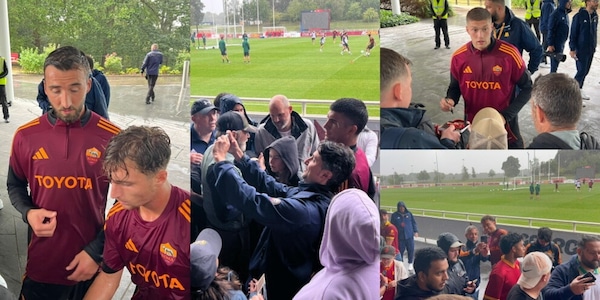 Da Mancini a Cristante, fino a Hermoso e Dovbyk: quanti tifosi della Roma sotto il diluvio per selfie e autografi!