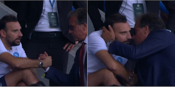 Giuntoli in tribuna per Sassuolo-Napoli: il saluto con Manna