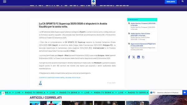 Ufficiale: la Supercoppa Italiana si disputerà a Riad