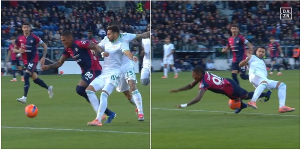 Celik espulso in Cagliari-Roma per un fallo su Folorunsho: la fotosequenza