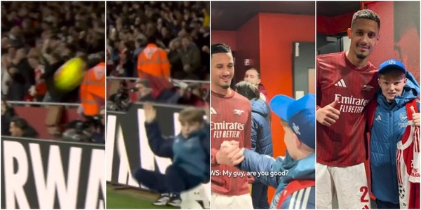 Saliba calcia il pallone in Curva, che spavento per il raccattapalle dell'Arsenal! Le scuse con un bellissimo gesto