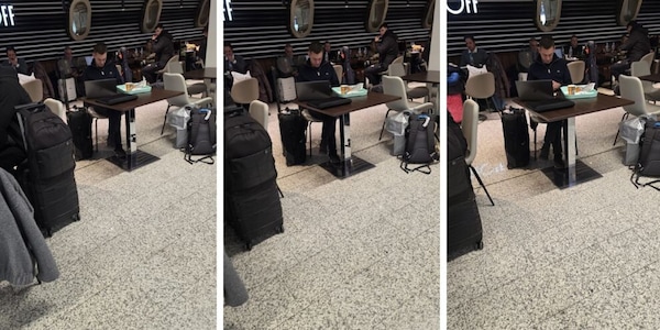 Computer, brioche e caffè: l'arbitro Turpin in aeroporto da solo dopo gli errori contro l'Italia