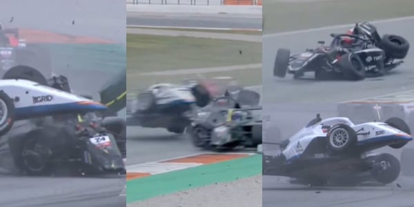 Le macchine restano ferme in pista, l'incidente è inevitabile e devastante: la sequenza da brividi dalla Spagna