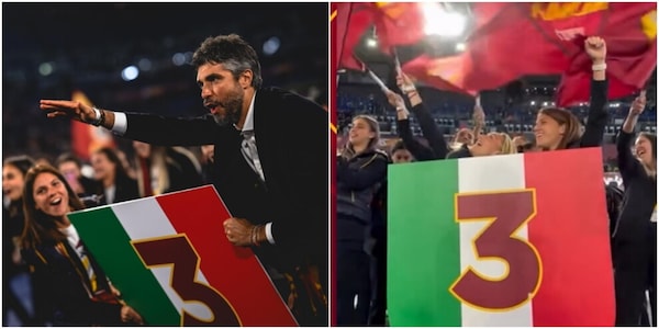 La Roma femminile festeggia lo scudetto sotto la Curva Sud