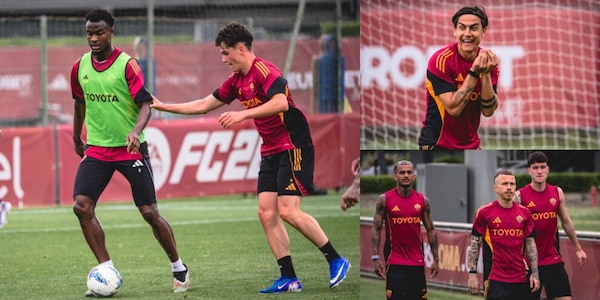La Roma si allena a Trigoria: Arena 'sfida' NDicka e Dybala se la ride