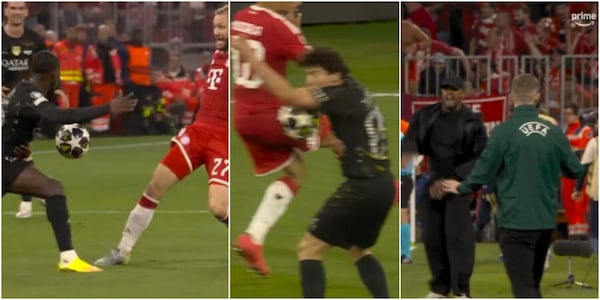 Due tocchi di braccio del Psg, Pinheiro non fischia mai e fa infuriare il Bayern: le sequenze dei falli