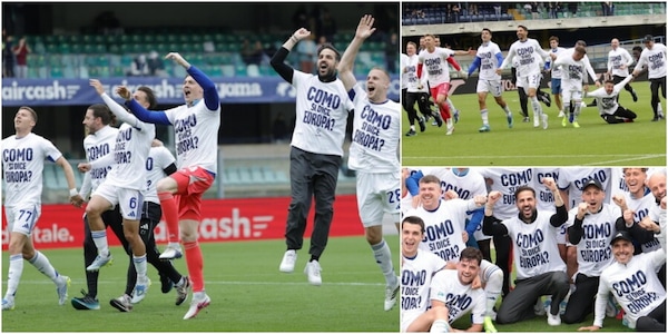 Il Como e la maglia speciale per l'Europa: tutte le foto della festa al Bentegodi di Fabregas e i giocatori