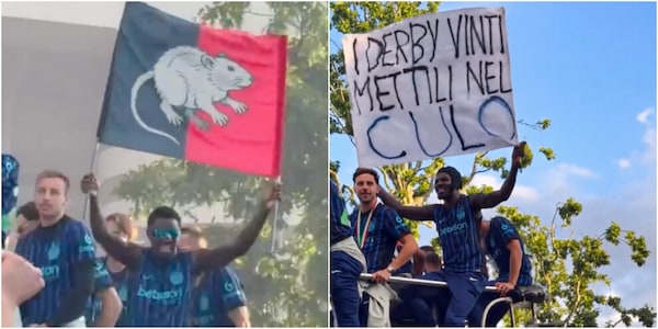 Festa Inter, sul bus scoperto spuntano due striscioni anti-Milan: Thuram "risponde" a Ambrosini e Maignan