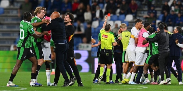 Sassuolo-Lecce, dopo il gol di Stulic scoppia la rissa: faccia a faccia tra Thorstvedt e il vice di Di Francesco