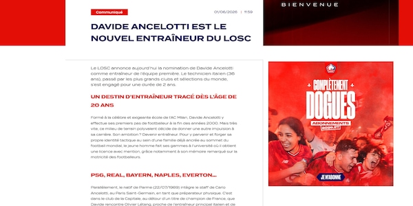 Ufficiale: Davide Ancelotti è il nuovo allenatore del Lille