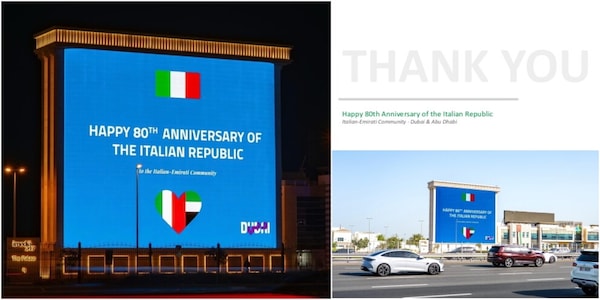 Dubai, l'omaggio a tutti gli italiani per gli 80 anni della Repubblica