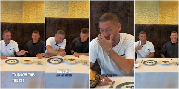 Totti show: l'ex Milan Kucka gli fa assaggiare una crema di pesce slovacca e lui reagisce così...