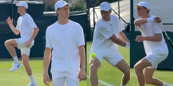 Sinner si scalda, primo allenamento a Wimbledon: le foto dall'All England Club