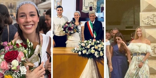 Matrimonio Aurora Ramazzotti, le foto del sì in Comune in Sicilia: l'emozione di Michelle Hunziker e la scelta sulle scarpe
