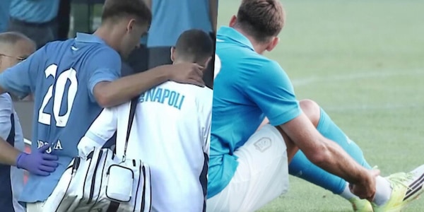 Napoli, Lucca si fa male contro l'Arezzo: lascia il campo sorretto dallo staff