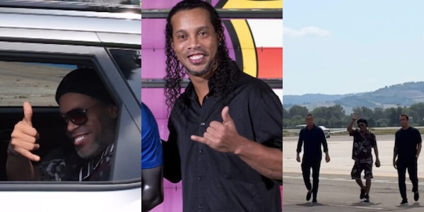 Ronaldinho è atterrato all'aeroporto di Forlì e fa subito lo shaka come ai tempi di Barcellona e Milan