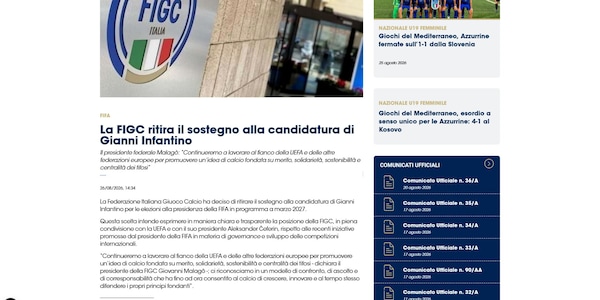 Presidenza Fifa 2027, la Figc ritira il sostegno alla candidatura di Infantino