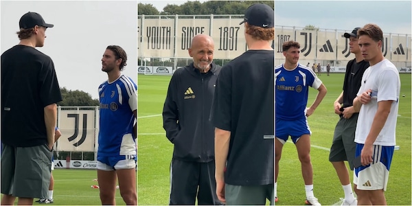 Juve, Sinner ospite speciale all'allenamento: l'abbraccio con Spalletti e i giocatori