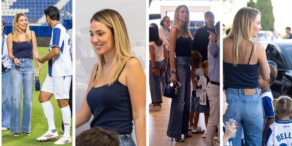 Jeans di Victoria Beckham, maglia italiana, tacchi a spillo e borsa Dior: il look di Alice Campello alla presentazione di Morata