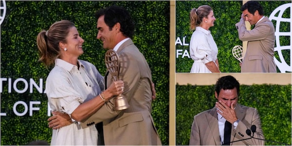 Tennis, Federer nella Hall of Fame: le lacrime e l'abbraccio commovente con la moglie Mirka