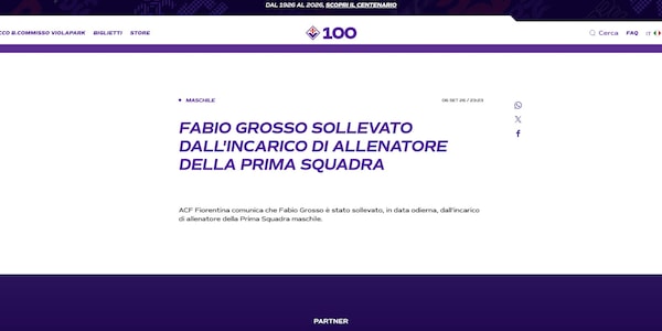 La Fiorentina esonera Grosso: arriva l'annuncio ufficiale