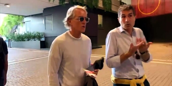 Il ct Mancini arriva all'Olimpico per Roma-Inter
