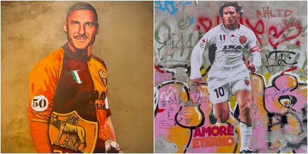 Due murales per Totti nel centro di Roma: la festa dei tifosi per i 50 anni