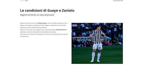 Udinese, Zaniolo si ferma: lesione al bicipite femorale