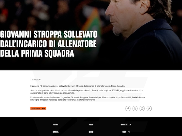 Ufficiale: il Venezia esonera Giovanni Stroppa