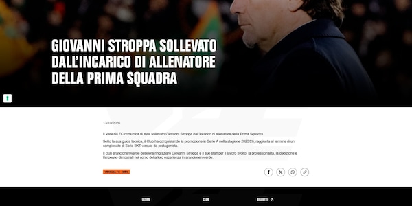 Ufficiale: il Venezia esonera Giovanni Stroppa