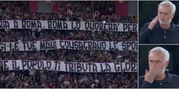 L'omaggio dei tifosi della Roma a Mourinho: cori e striscioni. Lui si emoziona e risponde così