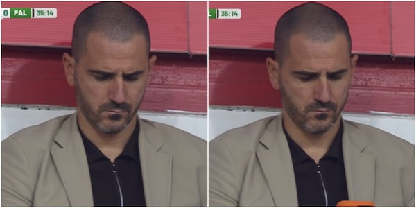 Bonucci in tribuna per Mantova-Palermo: sguardo concentrato e fisso sullo smartphone
