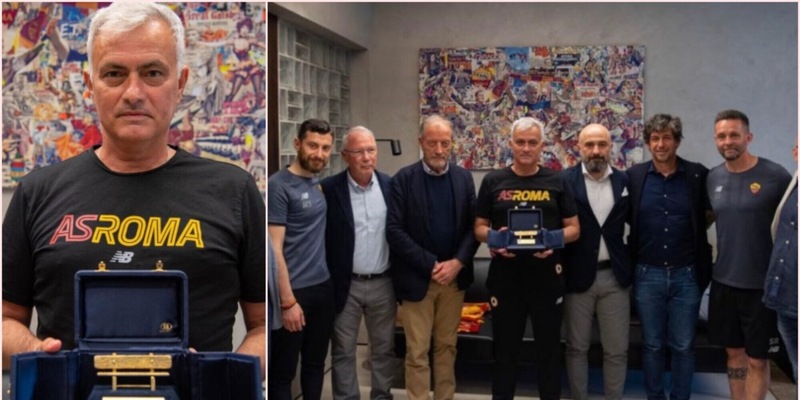 Roma, Mourinho premiato a Trigoria con la panchina d'oro del 2010