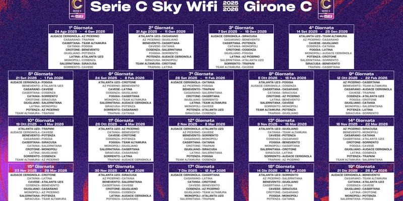 Serie C, ecco il calendario completo del girone C