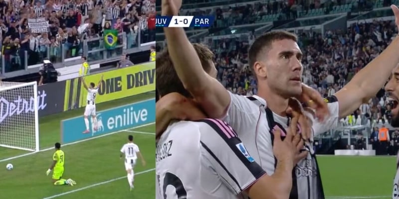Vlahovic entra e segna al Parma: l'esultanza in faccia ai tifosi Juve