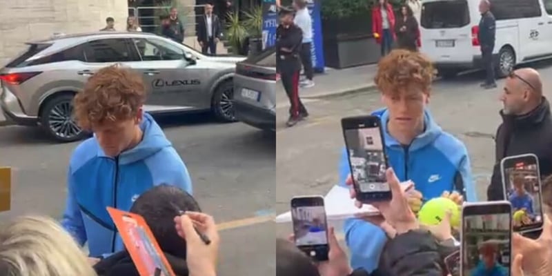 Sinner tra i tifosi fuori dall'hotel, gli gridano &quot;Forza Juve&quot; e &quot;Forza Lazio&quot;. Ma lui...&nbsp;