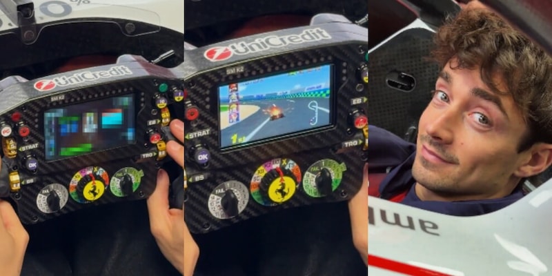 Leclerc sbarca su Mario Kart: dalla frase in pista al siparietto della Ferrari, i social si scatenano